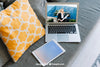 Technology Mockup With Laptop And Tablet On Couch Psd