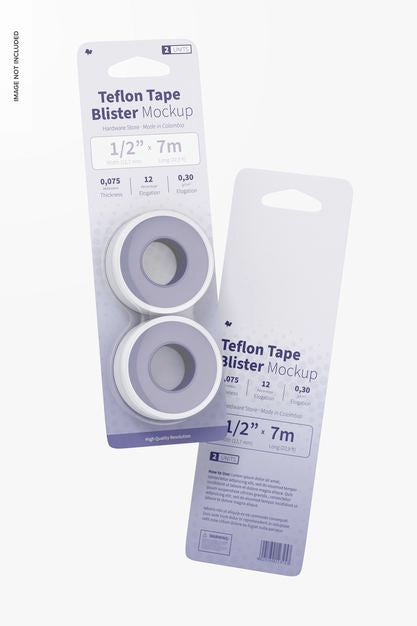 Teflon Tape Blisters Mockup, Floating Psd
