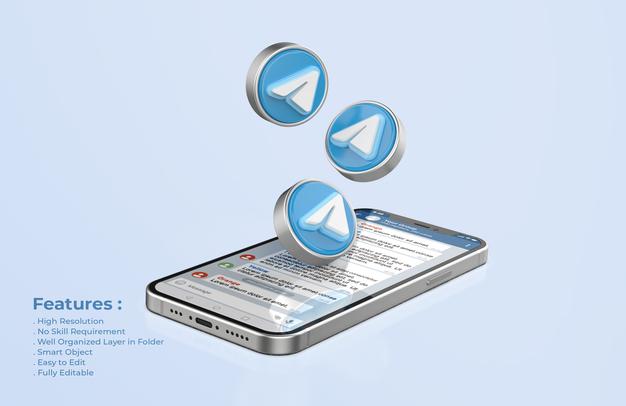 Telegram On Silver Mobile Phone Mockup Psd