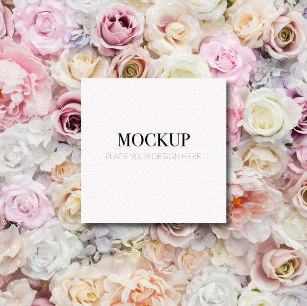 Template Mockup Frame On Flowers Psd