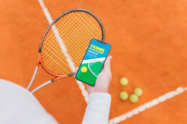 Tennis Player Showing His Phone Screen Psd