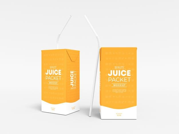 Tetra Juice Packet With Straw Mockup Psd