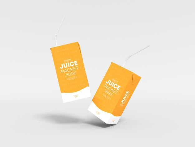 Tetra Juice Packet With Straw Mockup Psd