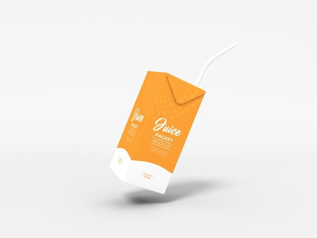 Tetra Juice Packet With Straw Mockup Psd