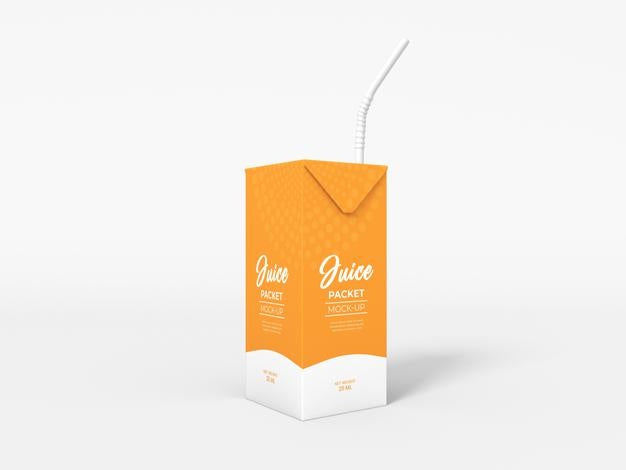 Tetra Juice Packet With Straw Mockup Psd
