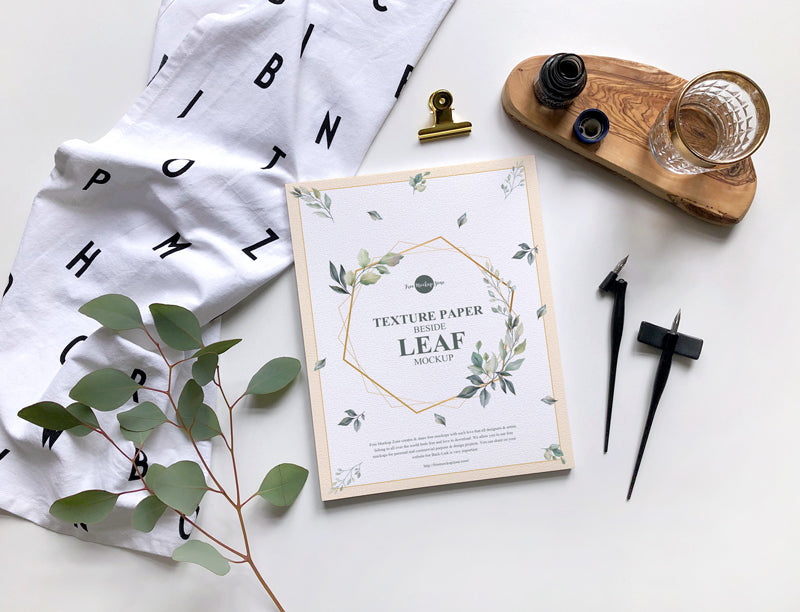 Texture Paper Beside Leaf Mockup