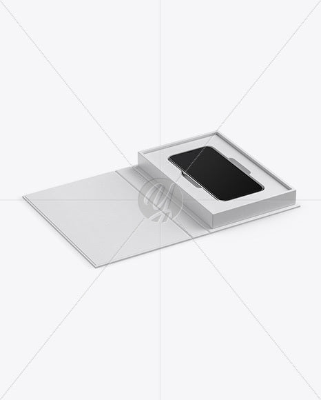 Textured Gift Box With Apple Iphone X Mockup - Half Side View