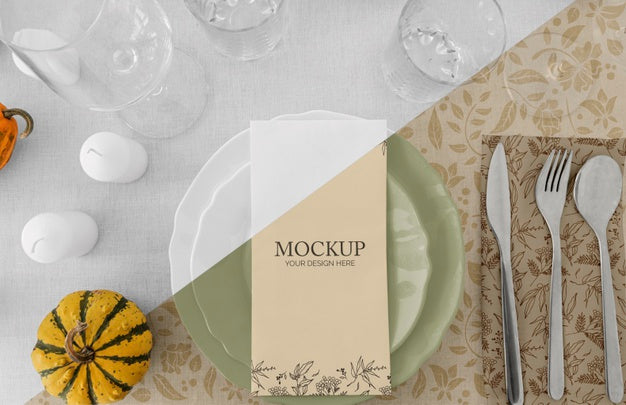Thanksgiving Dinner Table Arrangement With Cutlery And Glasses Psd