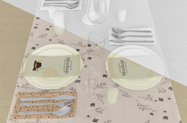 Thanksgiving Dinner Table Arrangement With Cutlery And Plates Psd