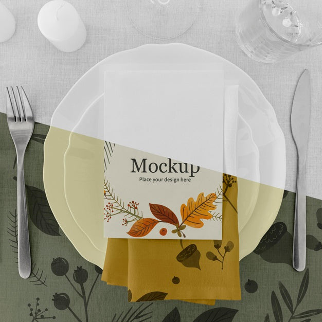 Thanksgiving Dinner Table Arrangement With Cutlery And Plates Psd