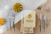 Thanksgiving Dinner Table Arrangement With Pumpkin And Plates Psd