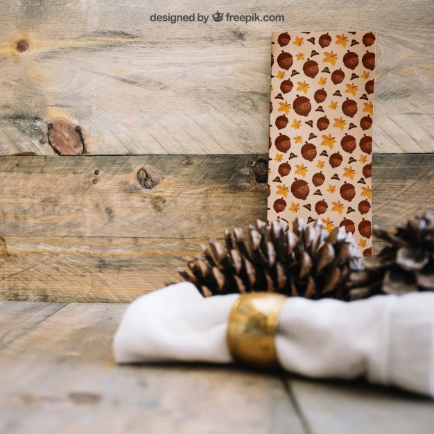 Thanksgiving Mockup With Banner And Pine Cone Psd