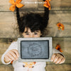 Thanksgiving Mockup With Girl Holding Slate Psd