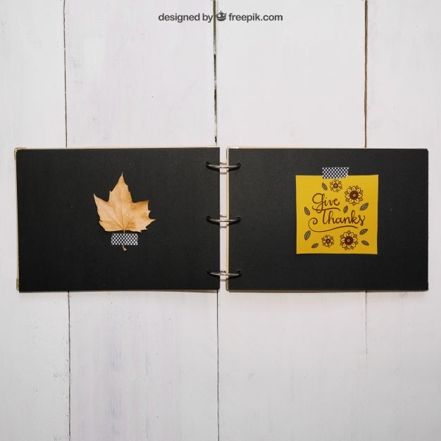 Thanksgiving Mockup With Leaf In Book Psd