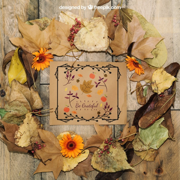 Thanksgiving Mockup With Leaves Psd