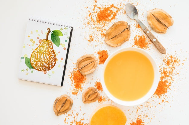Thanksgiving Mockup With Notepad Psd