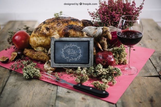 Thanksgiving Mockup With Turkey And Slate Psd