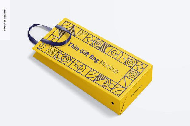 Thin Gift Bag With Ribbon Handle Mockup Psd