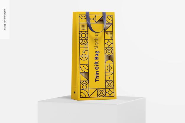 Thin Gift Bag With Ribbon Handle Mockup Psd