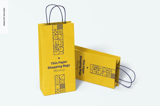 Thin Paper Shopping Bags Mockup, Perspective Psd