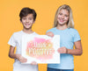 Think Positive Boy And Girl Mock-Up Psd