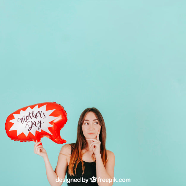 Thinking Woman With Speech Balloon Mockup Psd