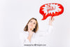Thinking Woman With Speech Bubble Balloon For Event Psd