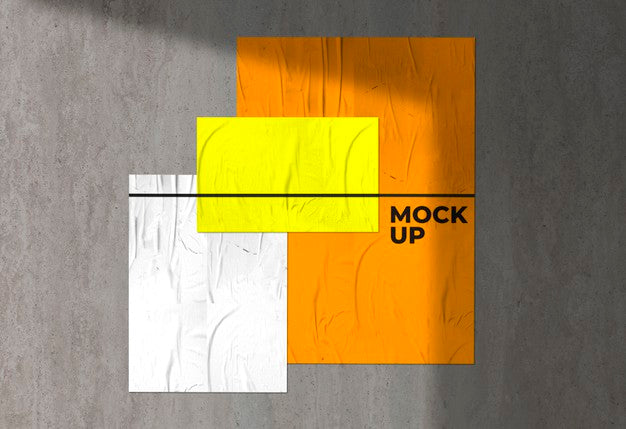 Three Colorful Crumpled Posters Mockup Psd