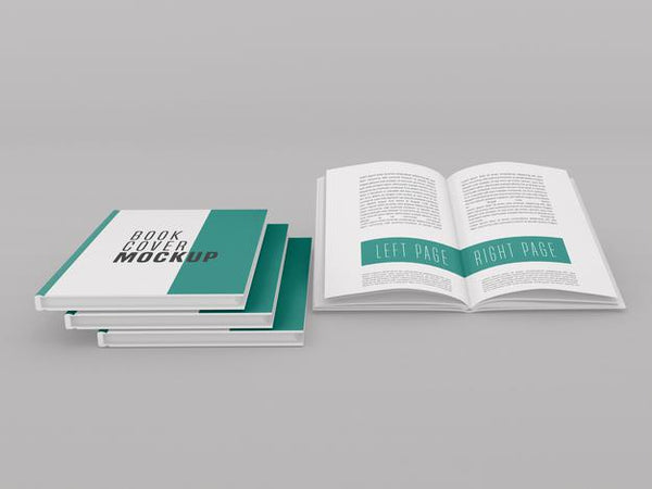 Three Hard Cover With Open Book Mockup Psd - Mockup Hunt