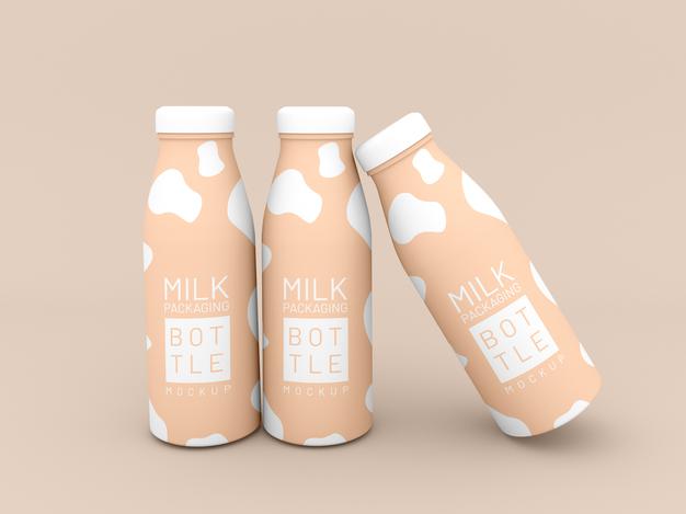 Three Ilk Bottle Packaging Mockup Psd