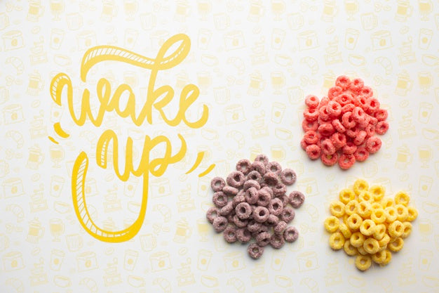 Three Piile Of Cereals And Wake Up Message Psd