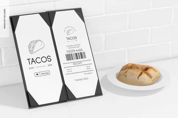 Three-Sided Menu Cover Mockup, With Bread Psd