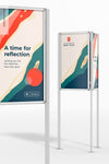 Three-Sided Poster Stands Mockup, Close Up Psd