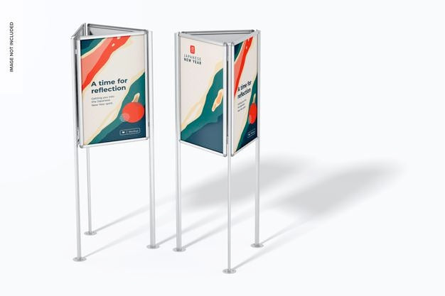 Three-Sided Poster Stands Mockup, Perspective Psd