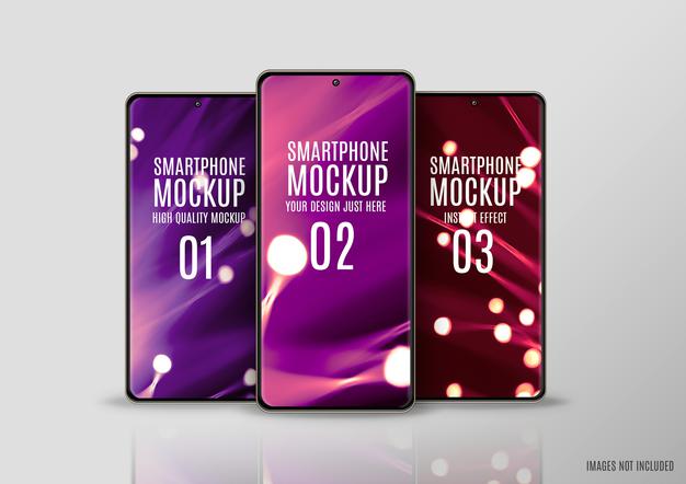 Three Smartphone Screens Mockup Psd