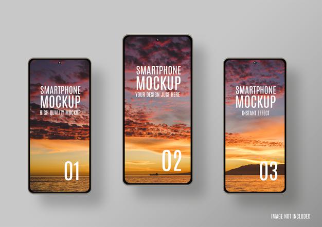 Three Smartphones Mockup Psd