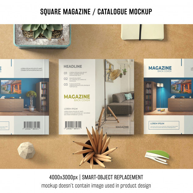Three Square Magazine Or Catalogue Mockups Psd