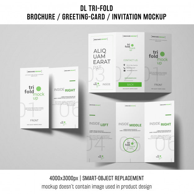 Three Trifold Brochure Or Invitation Mockups Psd