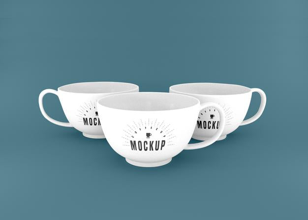 Three White Coffee Cup Psd Mockup Psd