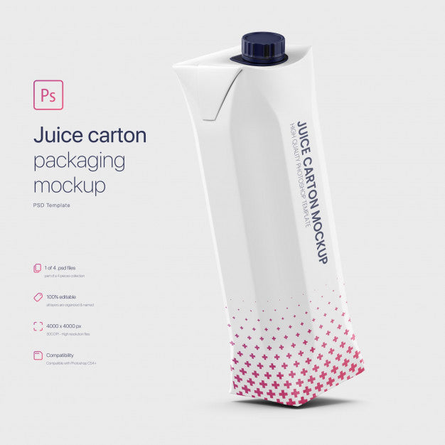 Tilting Juice Paper Carton Packaging Mockup Psd