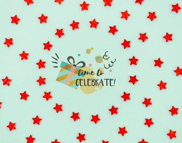 Time To Celebrate With Confetti Red Stars Psd