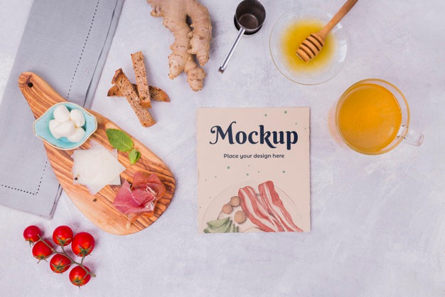 To View Breakfast Meal With Cardboard Mock-Up Psd