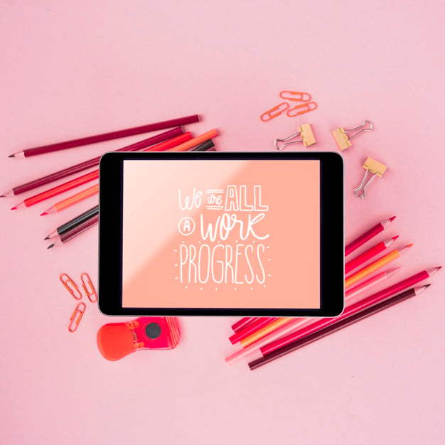 Tools And Tablet Device On Table Indoor Psd