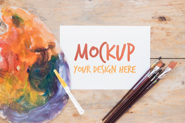 Top View Abstract Art And Brushes Psd