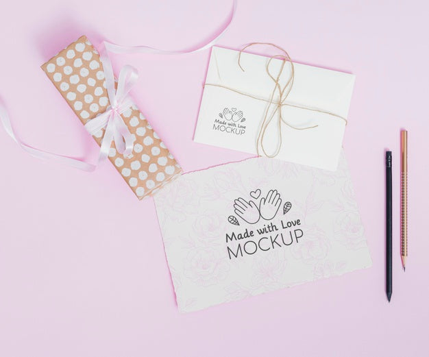 Top View Anniversary Present With Ribbon Psd