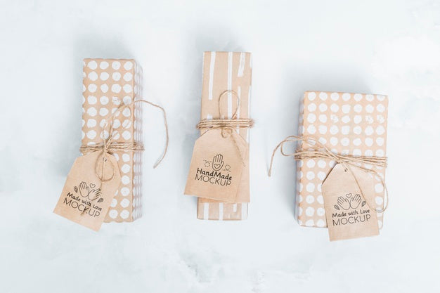 Top View Anniversary Presents With Tags Psd
