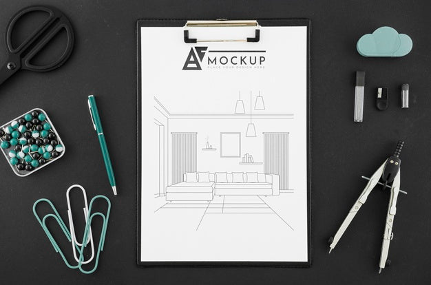 Top View Architecture Drawing With Mock-Up Psd