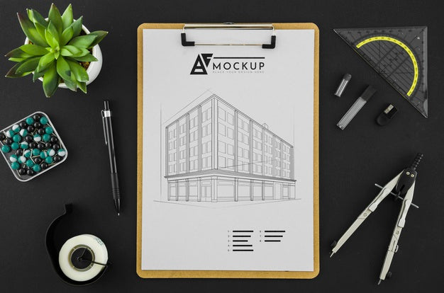 Top View Architecture Drawing With Mock-Up Psd