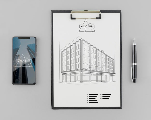 Top View Architecture Sketch With Mock-Up Psd