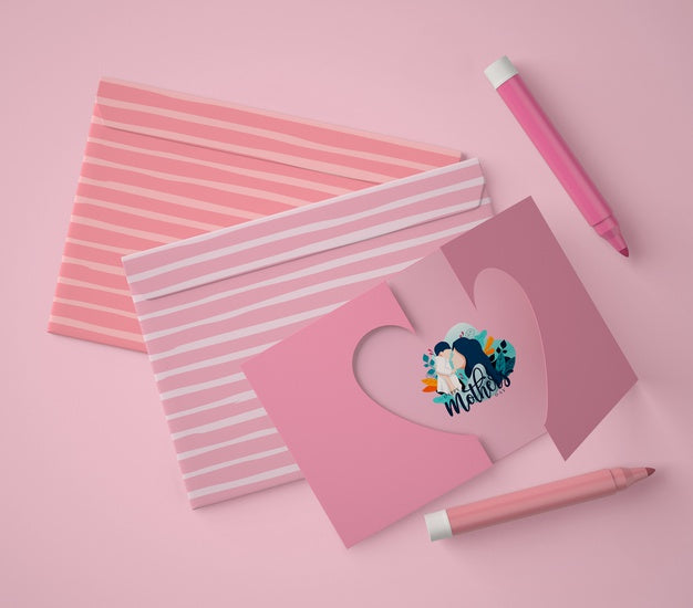 Top View Arrangement For Mother'S Day With Card Mock-Up Psd